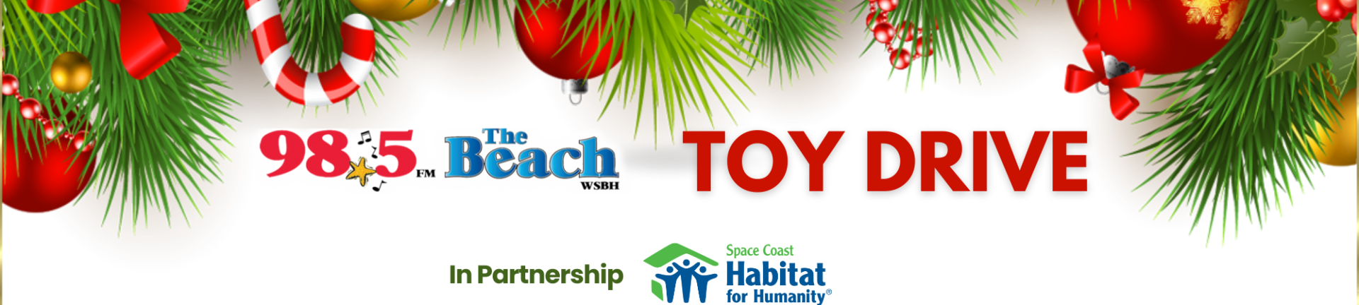 98.5 Beach Toy Drive 2024 Webpage Banner